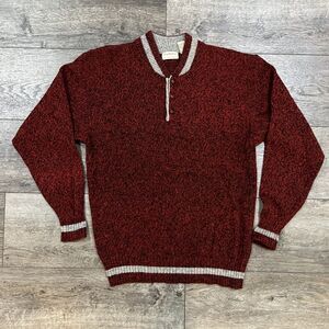 Vintage 90s Brian Macneil Shetland Wool Henley Fisherman Red Sweater Men's Large